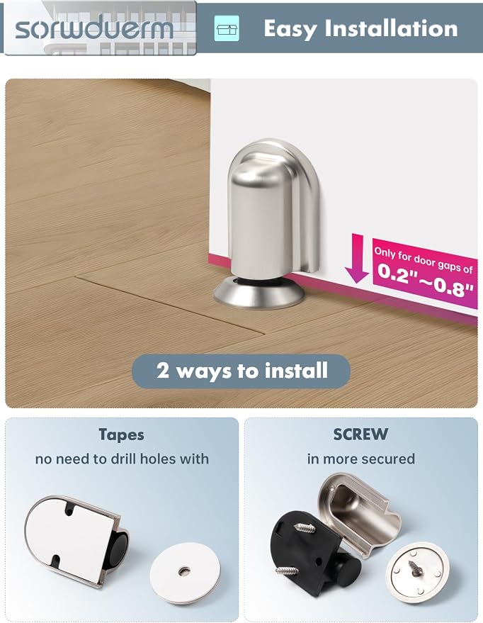 4 Pack Nickel Door Stopper Magnetic Door Cathc Brushed Nickel Floor Mounted - Image 6