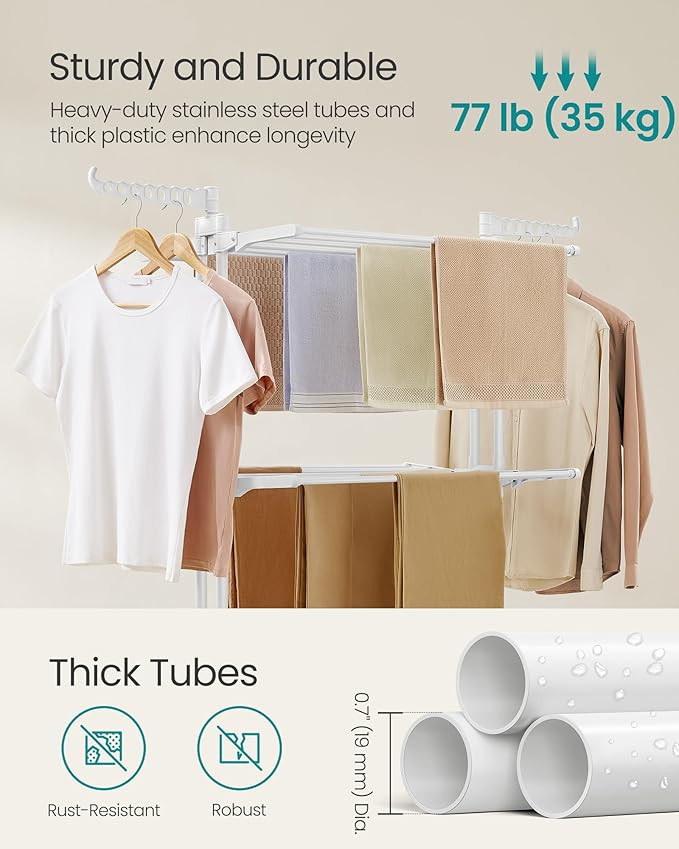 SONGMICS Clothes Drying Rack 4-Tier, Foldable Laundry Rack, Steel | Indoor - Image 4