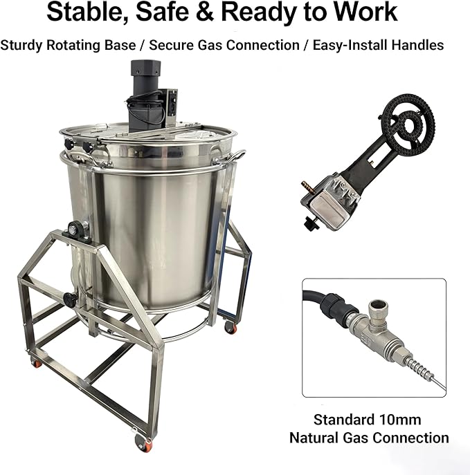 270L Commercial Mixing Kettle Electric Stirrer & Natural Gas Heating for Soup/Sauce/Stew/Porridge/Hot Pot Base Automatic Food Mixer 500W SUS304 Stainless Steel Adjustable Stirring 110V