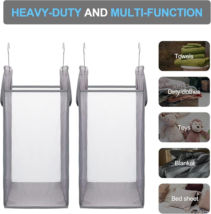 FENTEC Hanging Laundry Hamper，2 Pack Grey Hanging Laundry Basket - Image 6