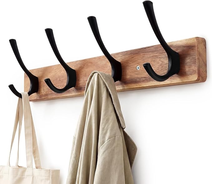 Coat Rack Wall Mount, Acacia Wood Coat Hooks Wall Mount, Hat Rack Wall Coat by Hanber