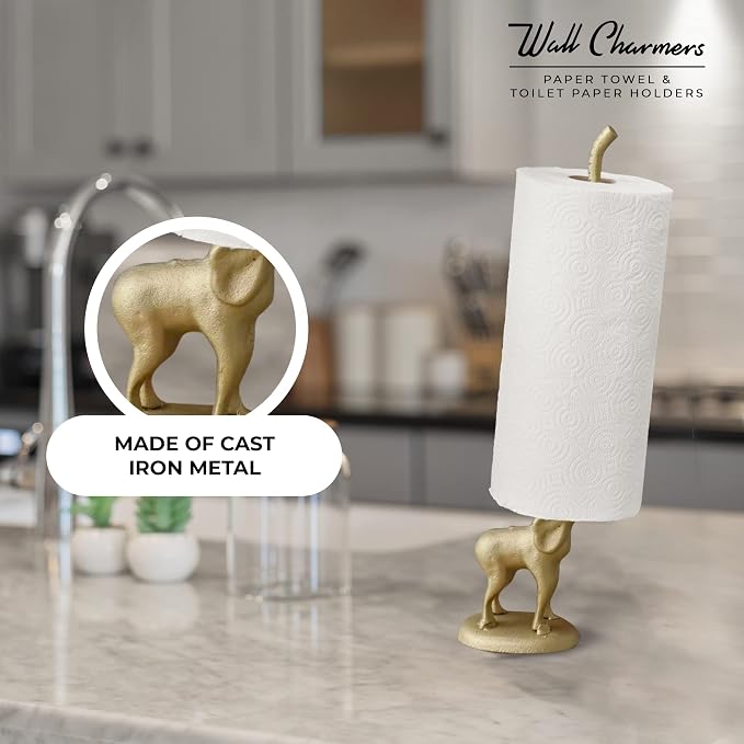 WallCharmers Gold Paper Towel Holder, Metal Toilet or Kitchen Paper Holder - Image 2