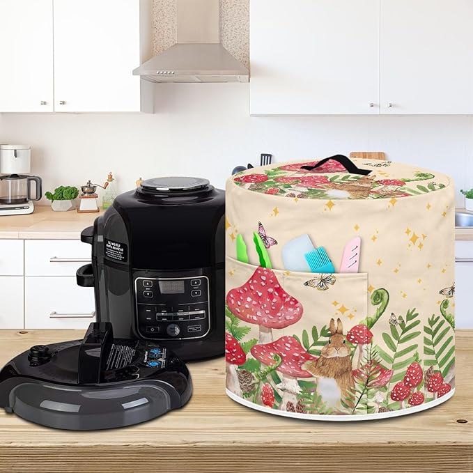 Xoenoiee Rabbit Mushroom Butterfly Pattern Pressure Cooker Cover for 8 qt Instant Pot, Kitchen Appliance Dust Cover with Pockets for Rice Cooker Air Fryer Slow Cooker