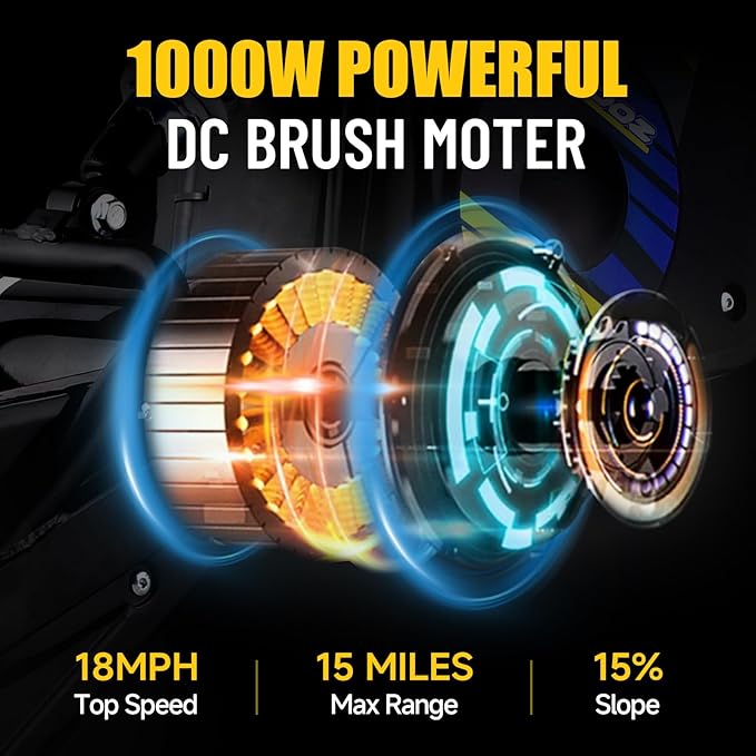 KOOZ HP112E 36V 1000W Electric Dirt Bike for Kids, 3 Speed Modes Teen Electric Motorcycle Up to 18 MPH & 15 Miles Long-Range, Dual Suspension & Disc Brake, 16" Sturdy Tire for Kids Teenagers