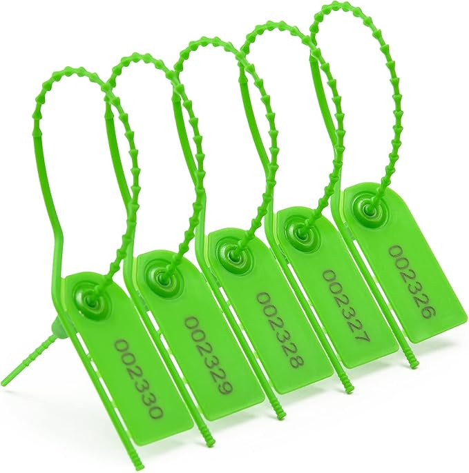 500 PCS Plastic Tamper Seals Pull Tight Security Seals Tags Breakaway Seals Numbered Zip Ties Disposable Self-Locking Ties for Fire Extinguisher, Tear Off Type, 210mm Length