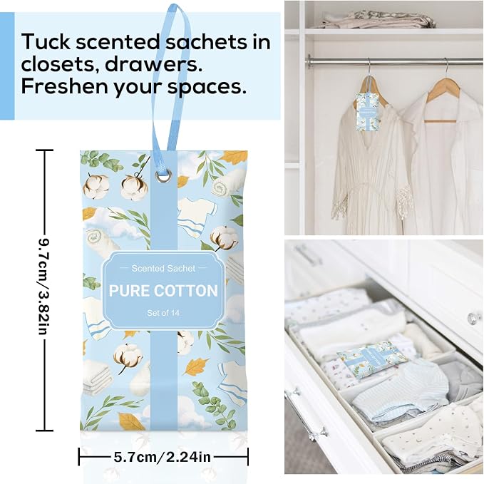 SCENTORINI Scented Sachets for Drawer and Closet, Pure Cotton Scent 14 Pack - Image 4