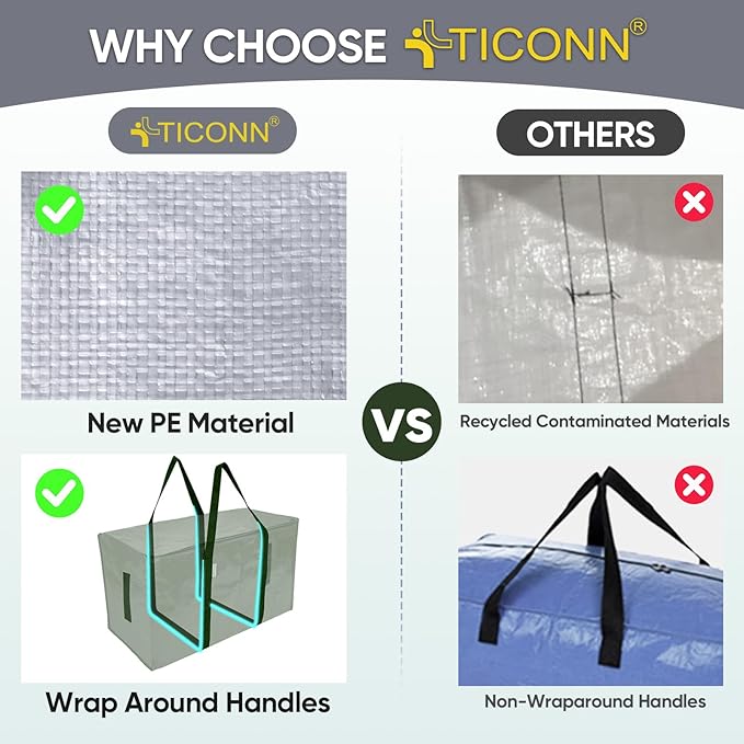 TICONN 8 Pack Extra Large Moving Bags Heavy Duty - Image 4