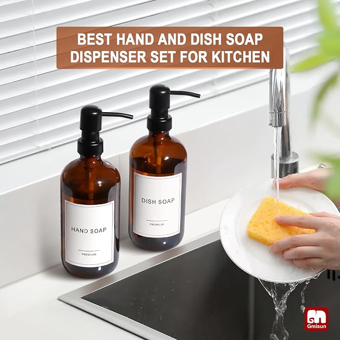GMISUN Amber Glass Soap Dispenser, 8 Pack Bathroom Hand Soap Dispensers | 17 Fl - Image 6