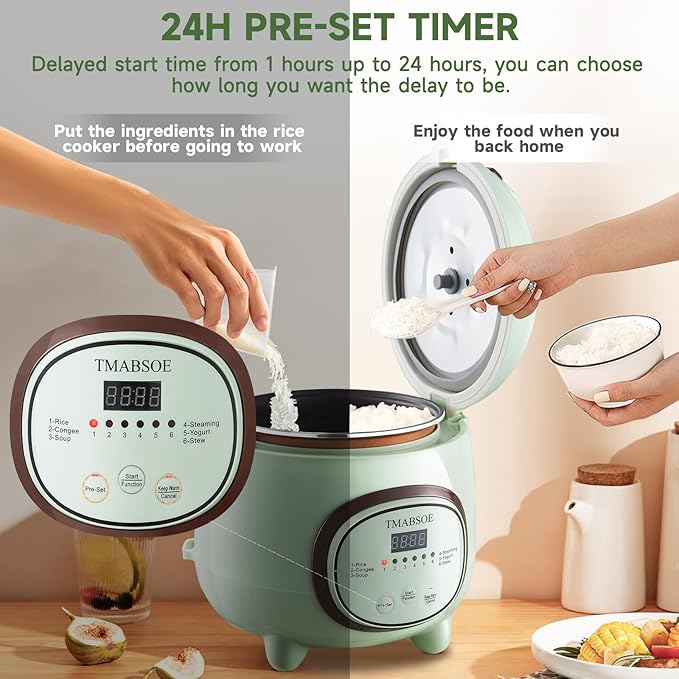 Rice Cooker 6 Cup (Cooked), Small Rice Cooker with 6 Cooking modes,24-Hr Delay Timer and Auto Keep Warm Function, Non-Stick Inner Pot,1.6L Suitable For 1-3 People