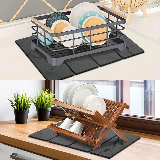 Large Stone Dish Drying Mat for Kitchen Counter, Foldable Water Absorbing - Image 2
