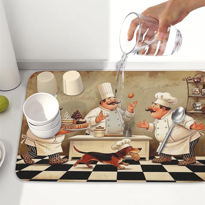 Fat Chef Dish Drying Mat For Kitchen Counter 18x24 Inch Microfiber Absorbent - Image 6
