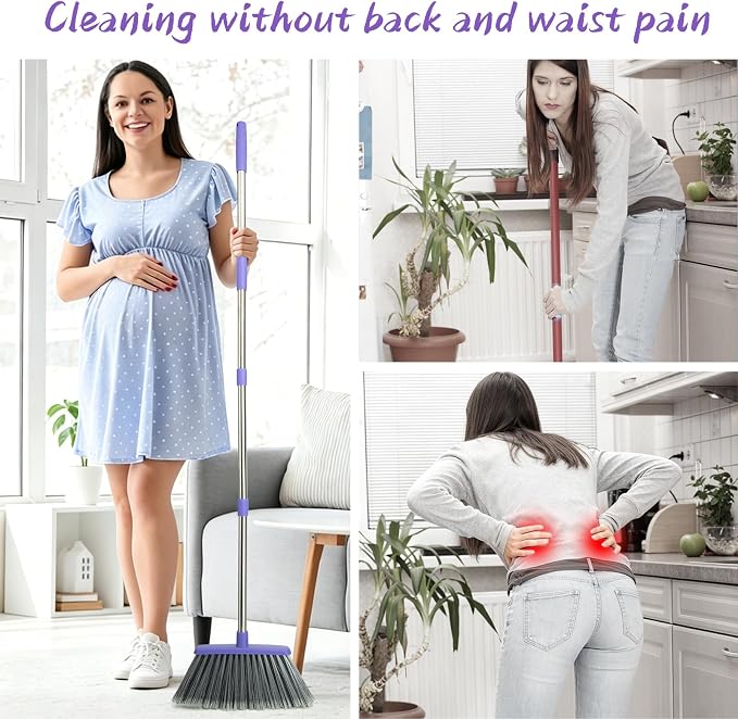 Broom and Dustpan Set with 51" Adjustable Long Handle-Gray Purple | Long Handle - Image 7