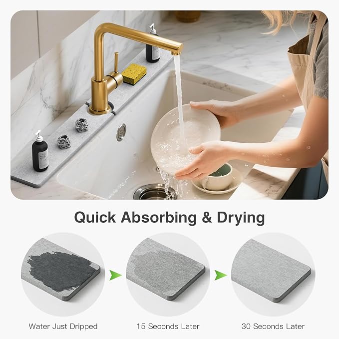 Premium Stone Faucet Mat for Kitchen Sink, Sink Splash Guard Tray for Prevents - Image 3