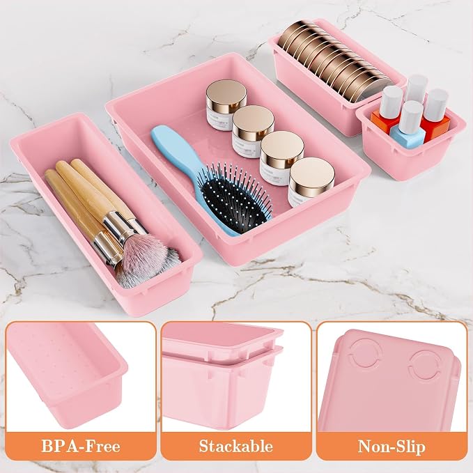 SpaceHacks 25 PCS Plastic Drawer Organizer, 4-Size Versatile Organizer Trays & - Image 3