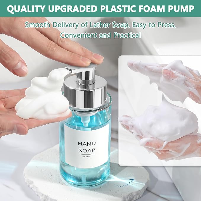 RYTOXILO Glass Soap Dispenser, 10 oz/300ml Foaming Soap Dispenser, 2 Pack - Image 4