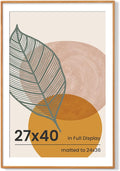 Axeman 27x40 inch Poster Frame - Solid Teak Wood Picture Frame Matted to 24x36 - Rounded Corner 27x40 Frame with Tempered Glass for Wall Display