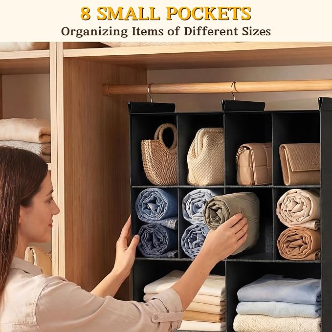 3 Tier Hanging Closet Organizer, 10 Compartments Dual Row Storage, 3 Sturdy - Image 5