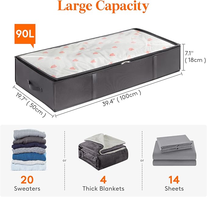 Lifewit 95L 8 Pack Under Bed Storage Containers, Large Capacity Blanket Storage - Image 2