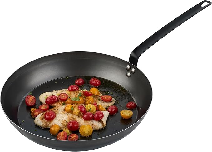 Restaurantware-Met Lux 14 Inch Fry Pans, 6 Lightweight Frying Pans - Induction-Ready, Triple-Riveted, Black Carbon Steel Cooking Skillets, Durable, For Searing, Sauteing, And Browning Food