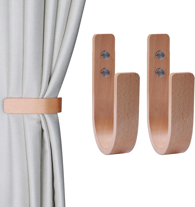 2 Pack Curtain Tiebacks Natural Wood Curtain Holdbacks, Wood | Curtain Holder by OCIOLI