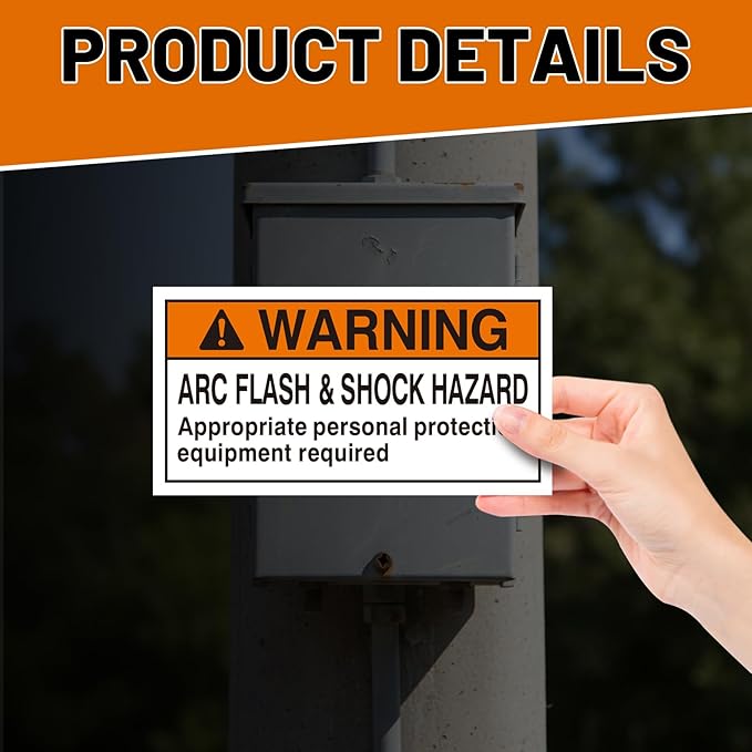 100 Pcs Warning Arc Flash and Shock Hazard Label - 2 x 4 Black & Orange Electrical Safety Warning Decal High Performance Polyester Safety Sticker Signs for the Workplace