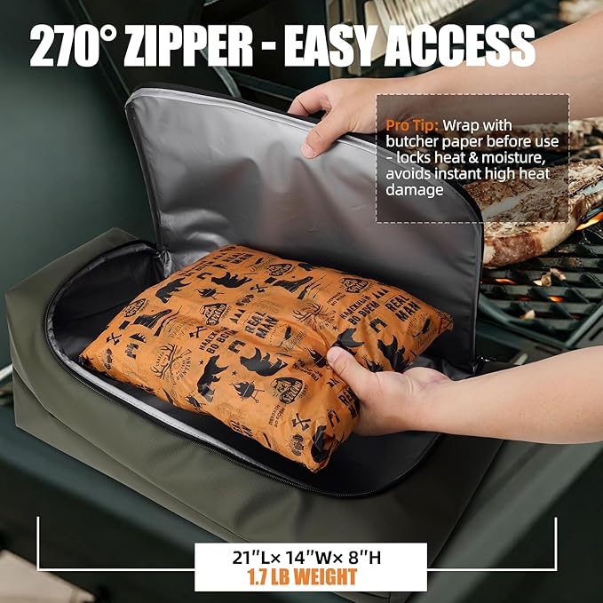 270° Opening BBQ Blanket for Resting Meat, Valentines Day Gift Meat Resting Bag, Leak-Proof Smoker Accessories, Grilling Gift for Turkey/Brisket/Pork - Anniversary Birthday Gift for Men Him Dad
