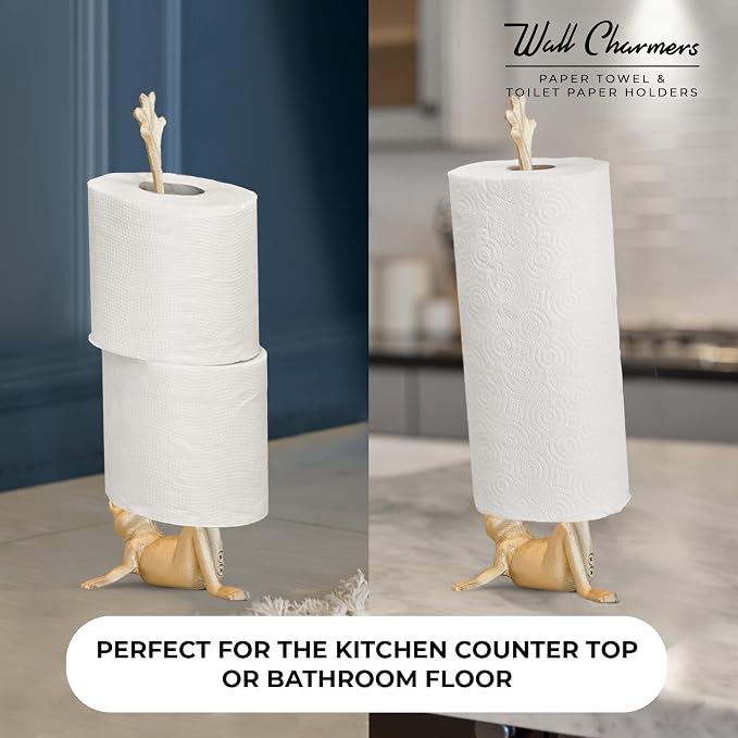 WallCharmers Gold Paper Towel Holder, Metal Toilet or Kitchen Paper Holder - Image 3