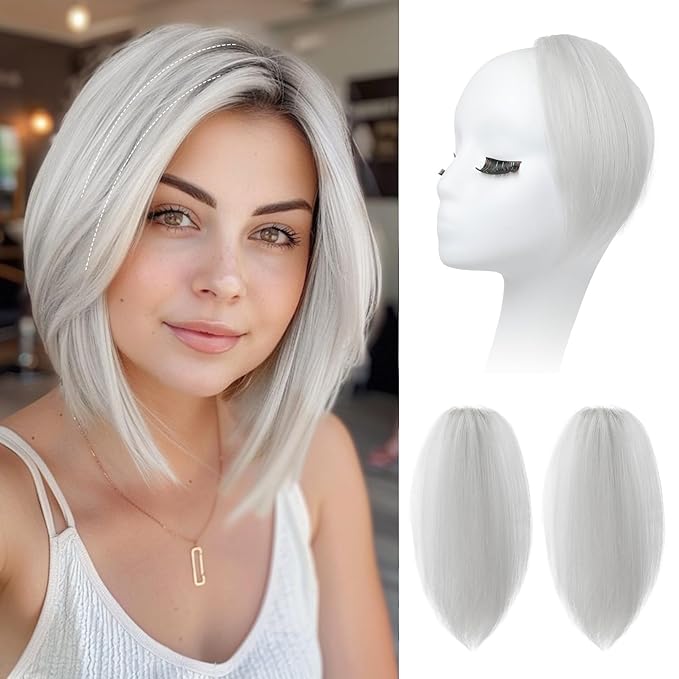 REECHO Clip in Hair Volumizer, Short Thick Clip in Hairpieces Adding Extra Hair Volume Extensions for Women with Thin Fine (Light Silver, 8 Inch(Pack of 2))