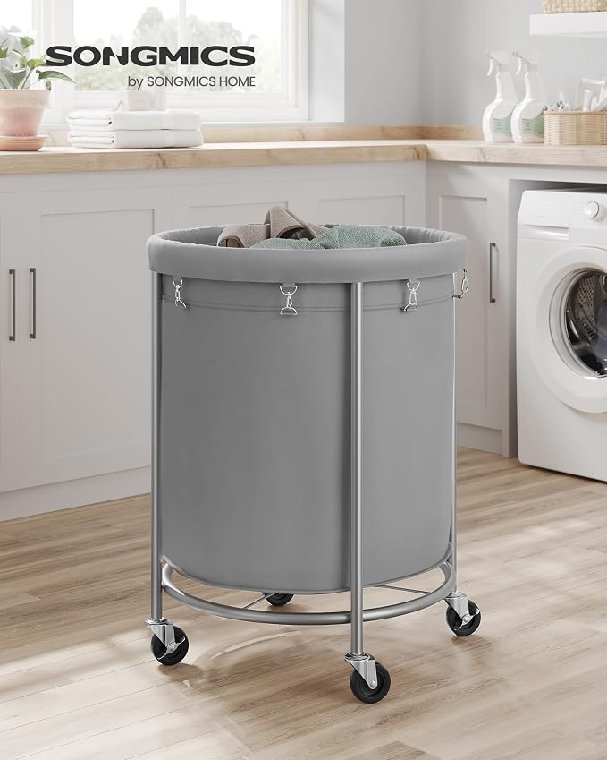 SONGMICS Laundry Basket with Wheels, Steel Frame, Removable Bag - Image 2
