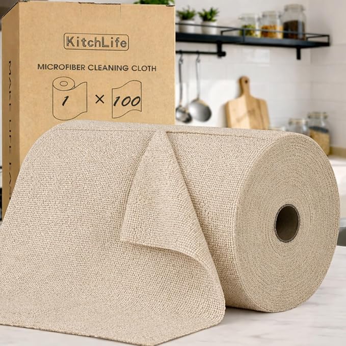 KitchLife Microfiber Cleaning Cloth Roll, 100 Pack by OverDoorHooksKitchenSupplies