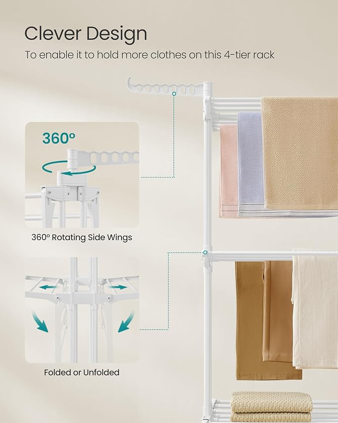 SONGMICS Clothes Drying Rack 4-Tier, Foldable Laundry Rack, Steel | Indoor - Image 6