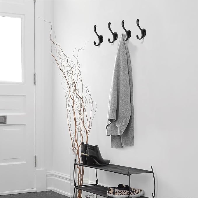 6 Pack Black Coat Hooks Wall Mount Heavy Duty Utility Retro Double Hooks - Image 5