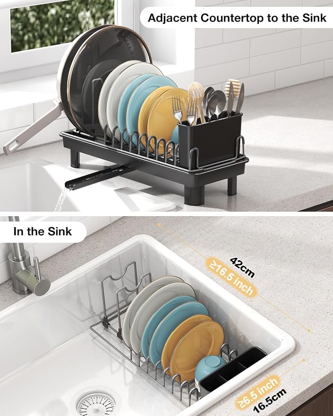 Small Dish Drying Rack with Drainboard, Compact - Image 3