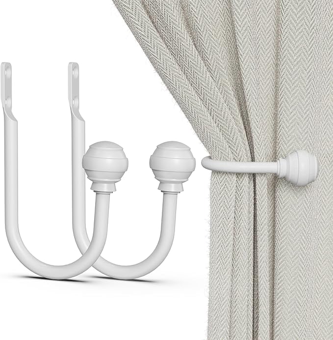 Hion Curtain Holdbacks White 2pcs, Curtain Tiebacks Wall Mounted Hooks | by Hion