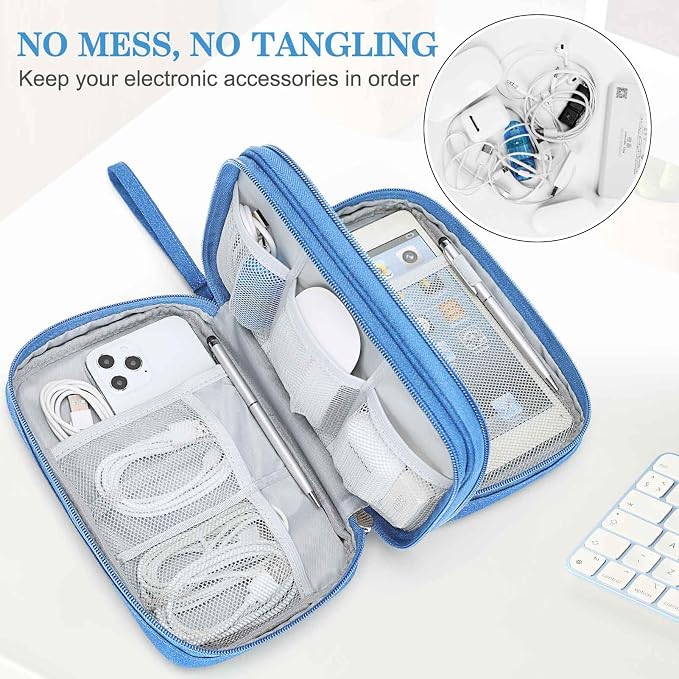 FYY Electronic Organizer, Travel Tech Pouch Bag, Cyan | Wrist Strap, Waterproof - Image 5