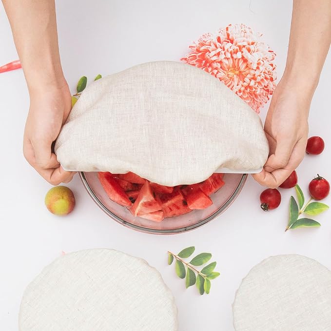 3 Pack 100% Organic Linen Bowl Cover Reusable Bread Proofing Cover,Natural Unbleached for Dough Fermentation and Storage of Fruits, Vegetables, Bread, and Other Foods