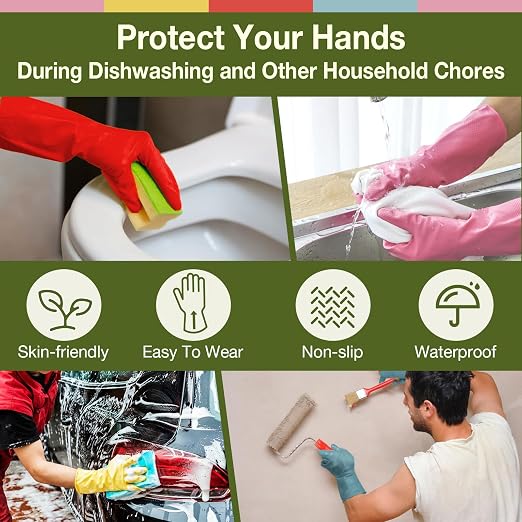 Kitchen Dish Washing Gloves 5 Pairs Rubber Cleaning Reusable Gloves Large | - Image 5