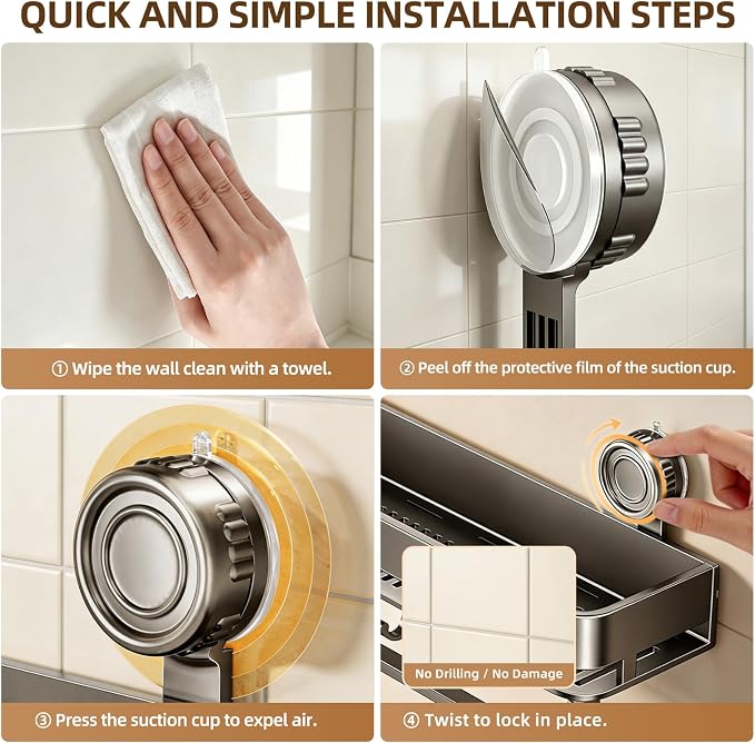 Suction Cup Shower Caddy, No Drilling, Rectangular - Image 5