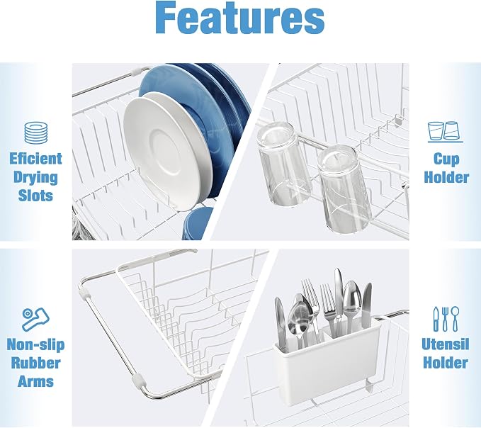 JASIWAY White Dish Drying Rack in Sink, Dish Drainer - Image 6