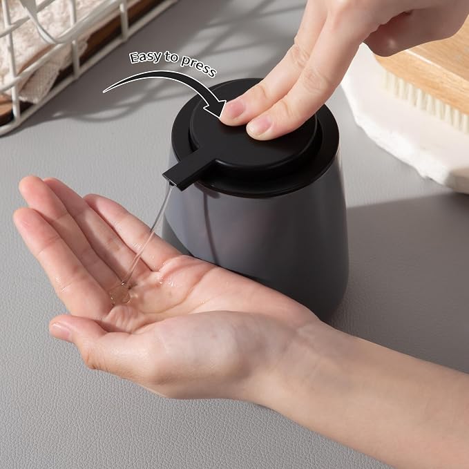 Enra Grey Soap Dispenser, Modern Ceramic Hand Soap Dispenser Bathroom | 12oz - Image 4