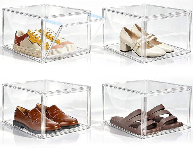 1 Pack Drop Front Shoe Boxes Acrylic Box Sneaker Case, Size 12 by EZJOB