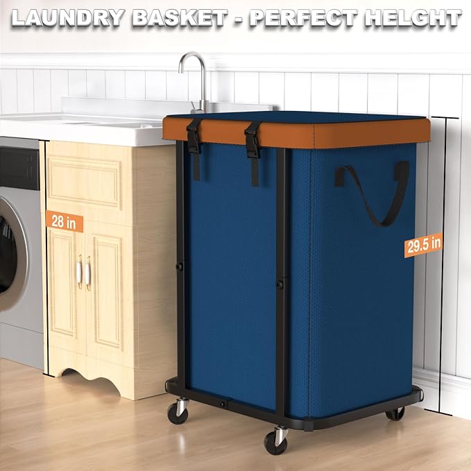 Laundry Basket with Wheels, 150L Rolling Hamper Carts - Image 4