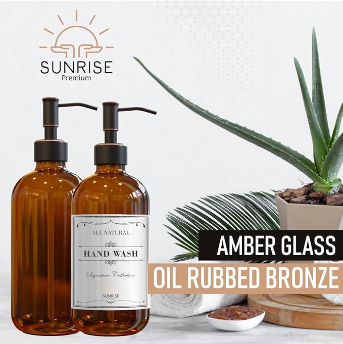 Sunrise Premium Amber Glass Soap Dispenser - Image 3
