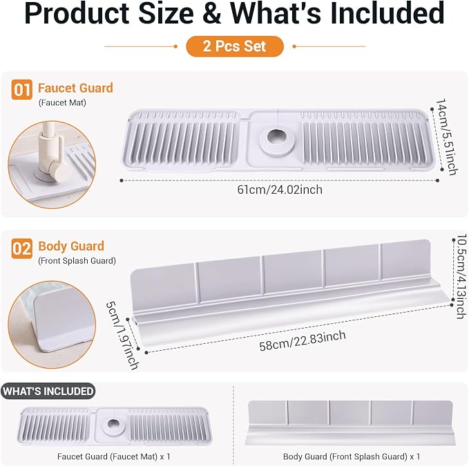 Mifoci 2 Pcs Kitchen Sink Splash Guard Set, 24 Inch Silicone Faucet Mat - Image 3