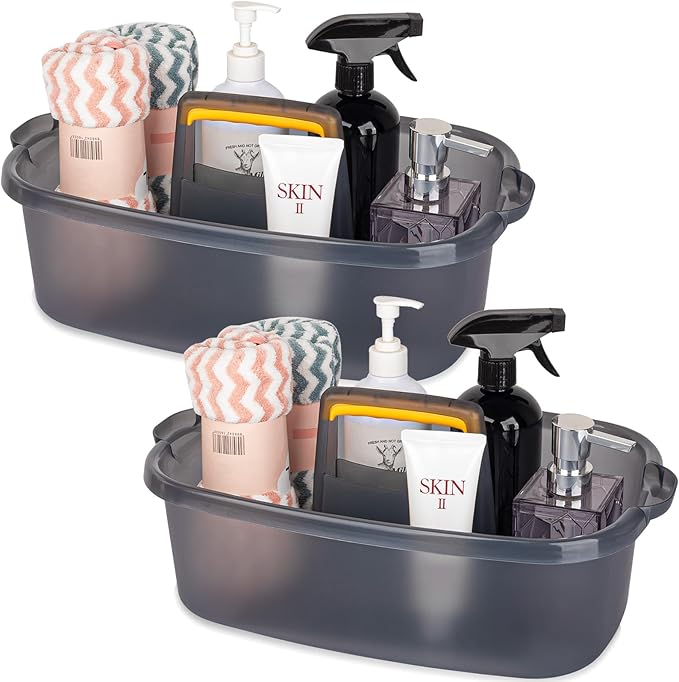 Large Cleaning Supplies Caddy Portable Shower Caddy Basket Clear Grey 2Pk by JiatuA