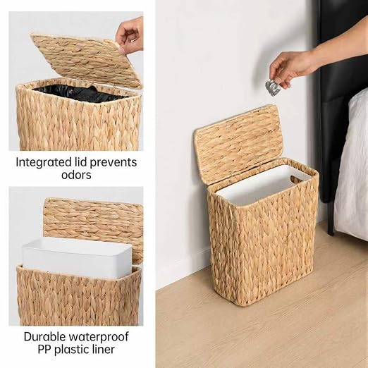 Coeusy 3 Gallon Wicker Trash Can, Small Bathroom Trash Can - Image 3