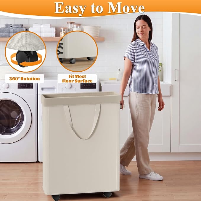 Optish 50L Slim Rolling Laundry Basket - Image 2