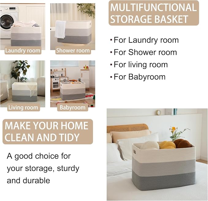 OIAHOMY Blanket Basket Laundry Basket Dog Toy Basket 108L Gradient Grey - Image 4