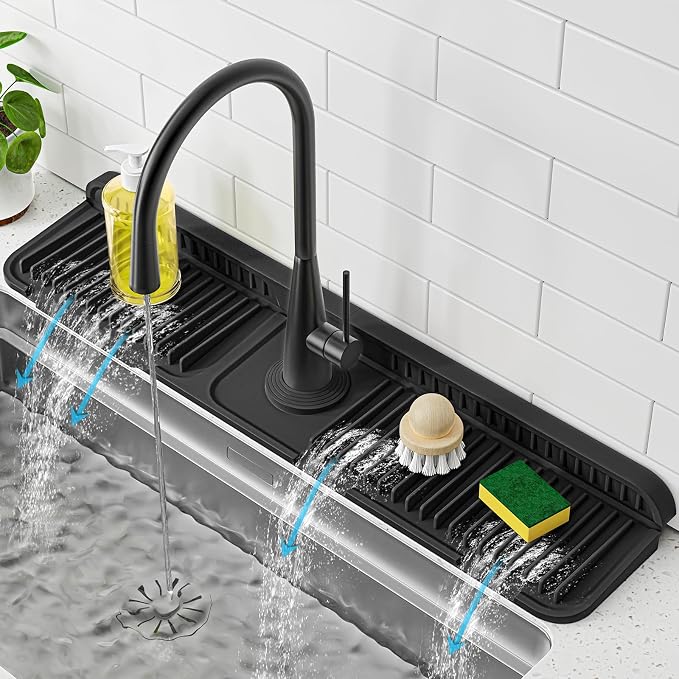 PoYang 24 Inch Faucet Mat for Kitchen Sink Splash Guard, Snap Button Holds It by PoYang