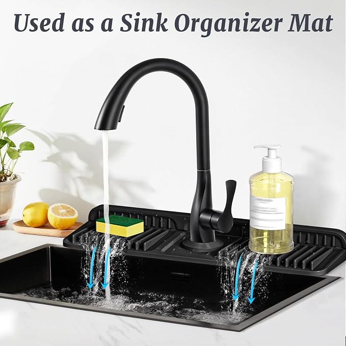 PoYang 17.7 Inch Faucet Mat for Kitchen Sink Splash Guard, Snap Button Holds It - Image 6